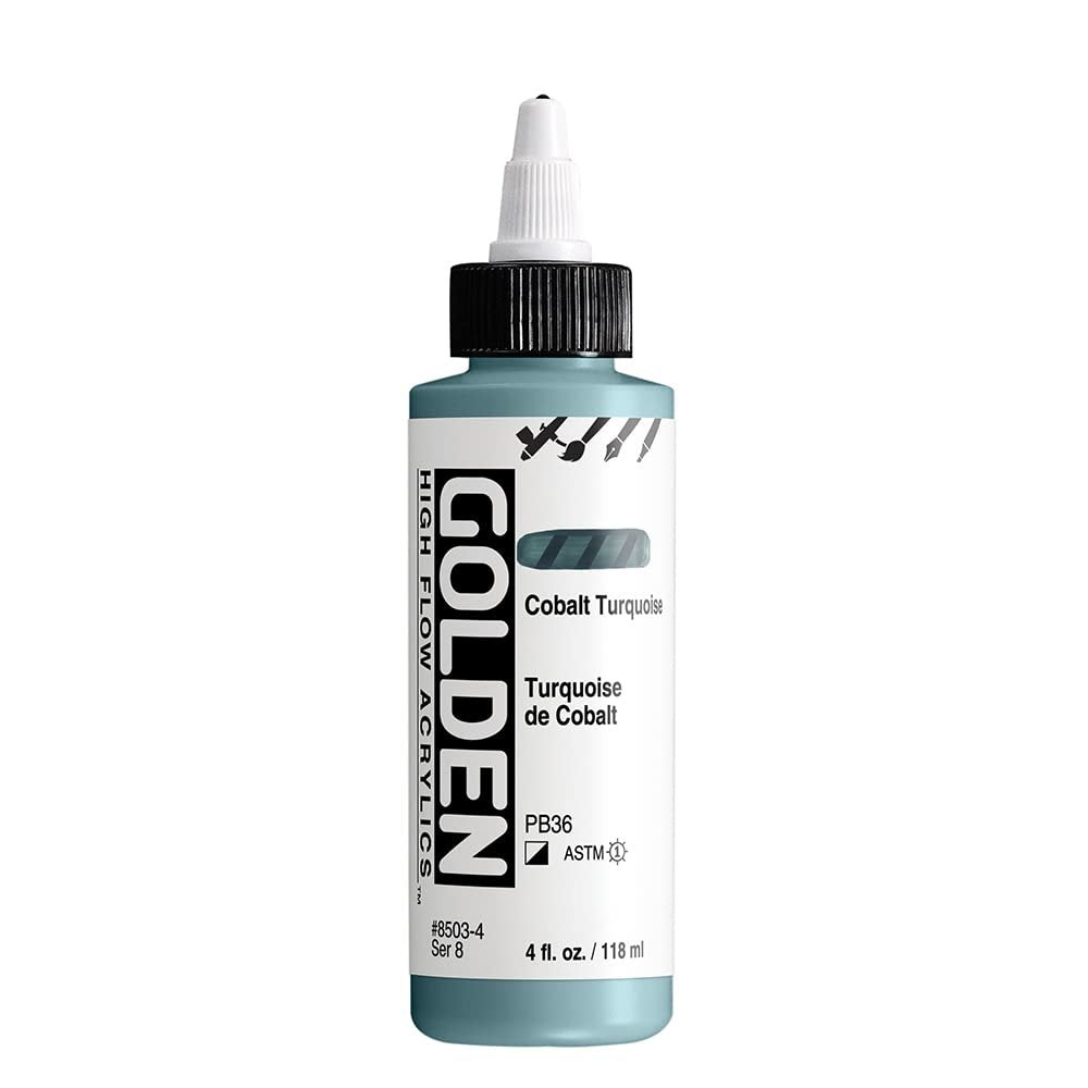 High Flow Acrylics by GOLDEN, Cobalt Turquoise, 4 fl. oz. Bottle, Professional Acrylic Paint, Semi-Transparent