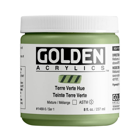 Heavy Body Acrylics by GOLDEN, Terre Verte Hue, 8 fl. oz. Jar, Professional Acrylic Paint, Transparent