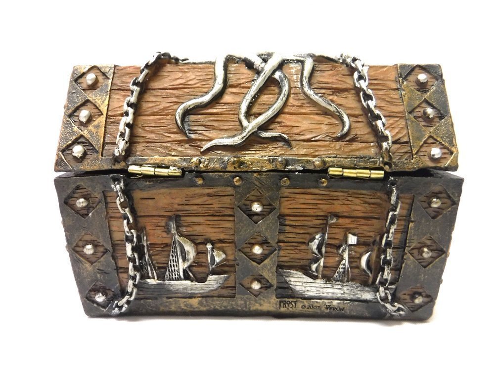 PTC 5.5 Inch Skull and Chain Pirate's Chest Jewelry/Trinket Box Figurine
