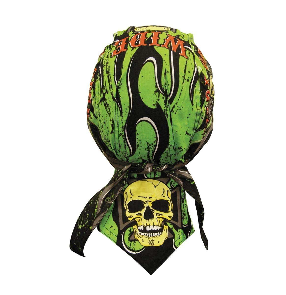 Danbanna Deluxe Neon Green Black Orange Wide Open Pinstripe Flames Headwrap Doo Rag Skull Cap Durag Sweatband Adjustable Ties
