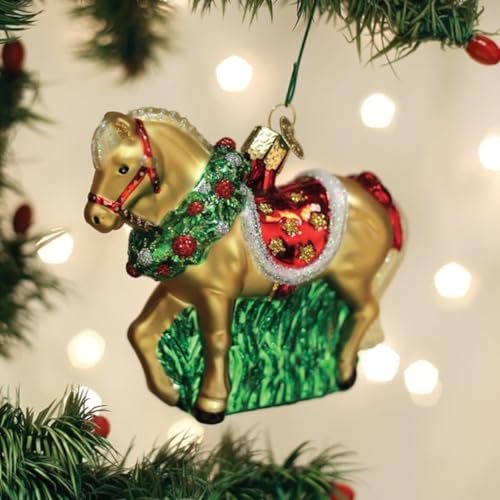 Old World Christmas Horse with Wreath Glass Blown Ornament