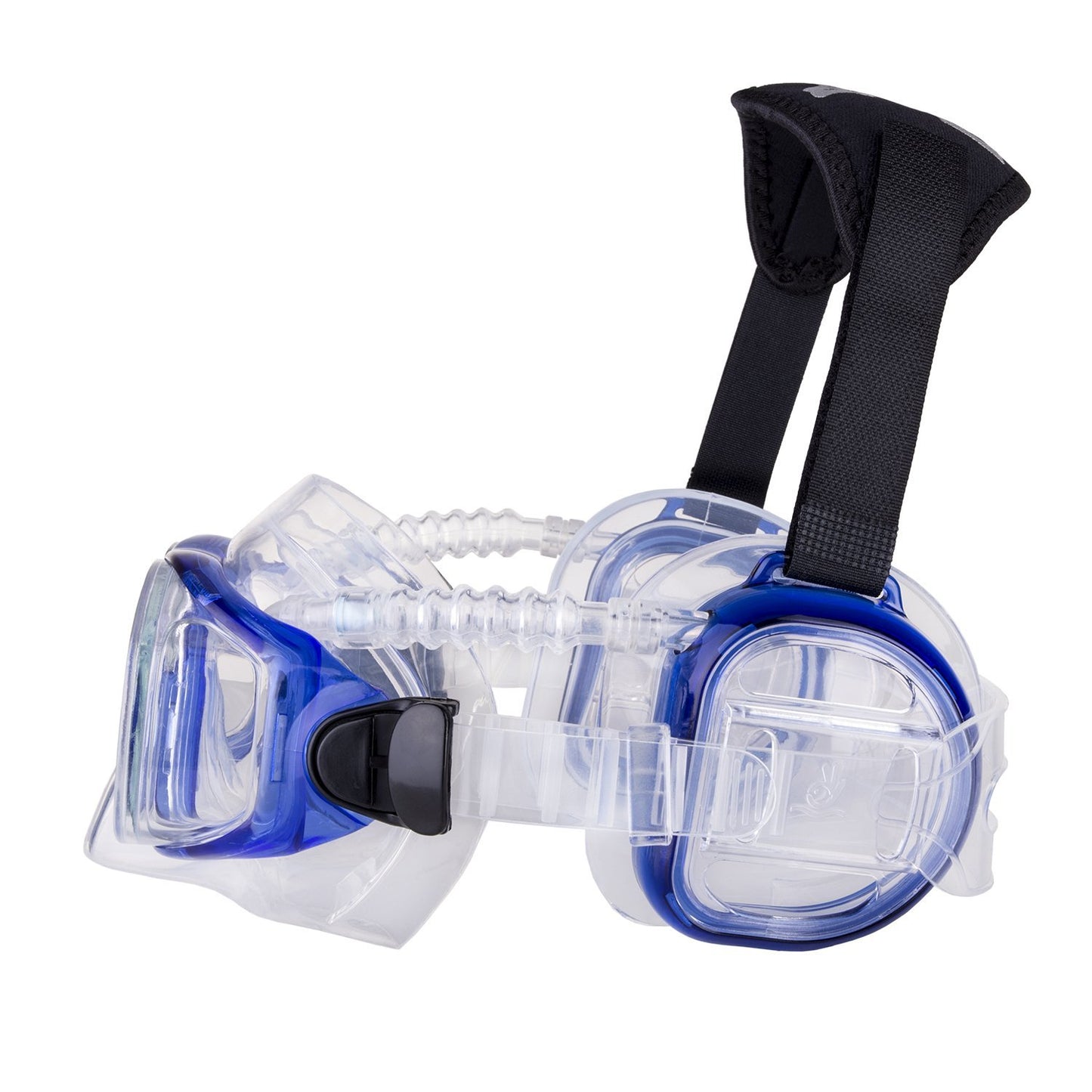 IST ProEar Dive Mask with Ear Covers, Scuba Diving Pressure Equalization Gear, Tempered Glass Twin Lens (Blue)
