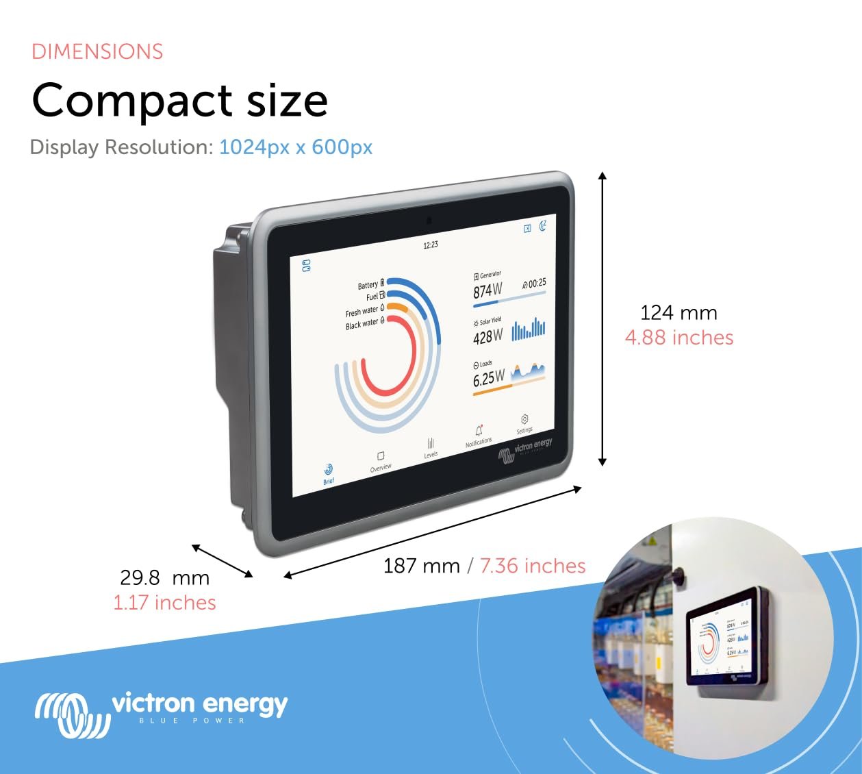 Victron Energy Ekrano GX with Built-in Waterproof 7-Inch Display - Remote Access & Control with Victron Remote Monitoring (VRM) & VictronConnect App - Compatible with Marine MFD's and NMEA2000