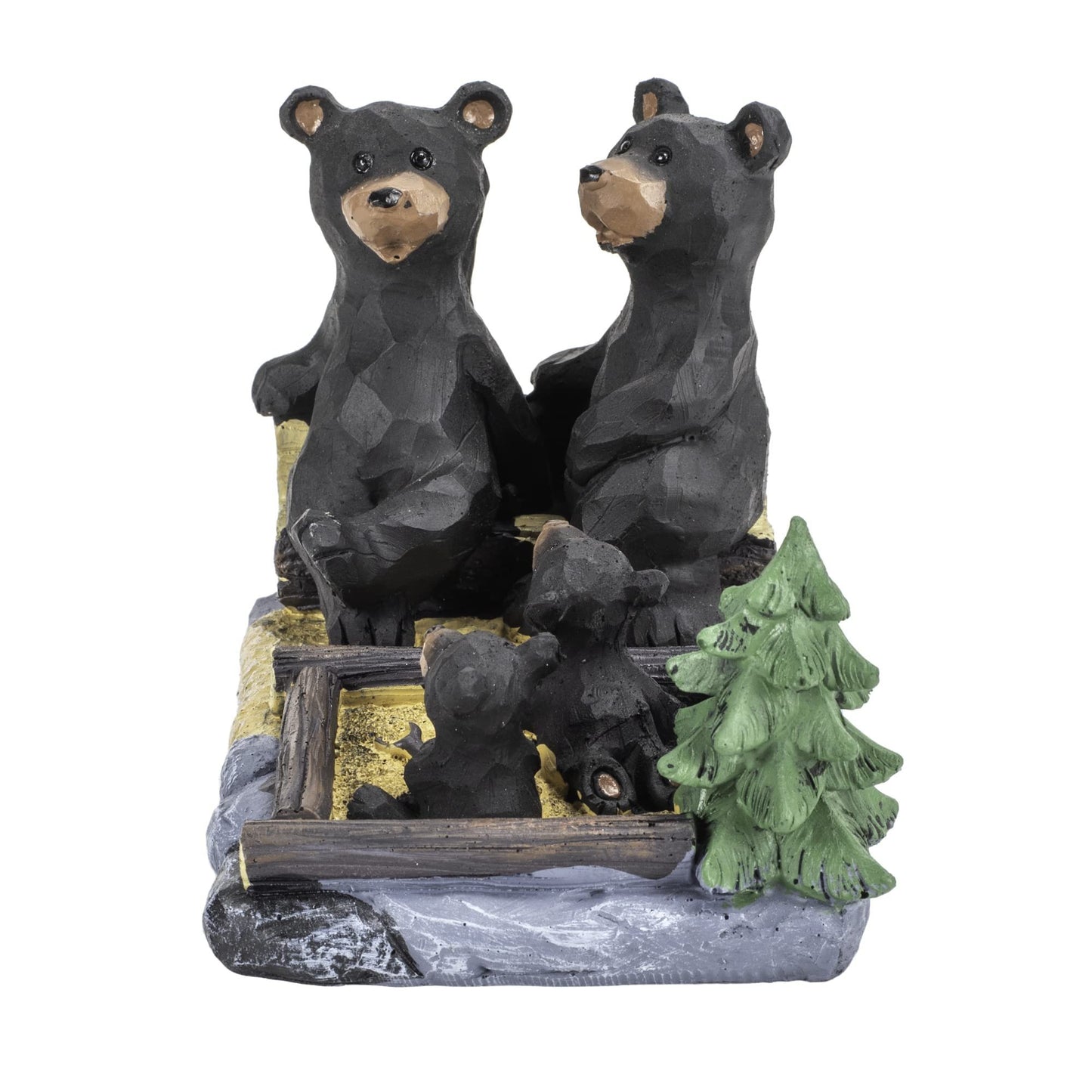 Bear Family Playing in Sandbox Natural Black 6 x 4.25 Resin Stone Figurine