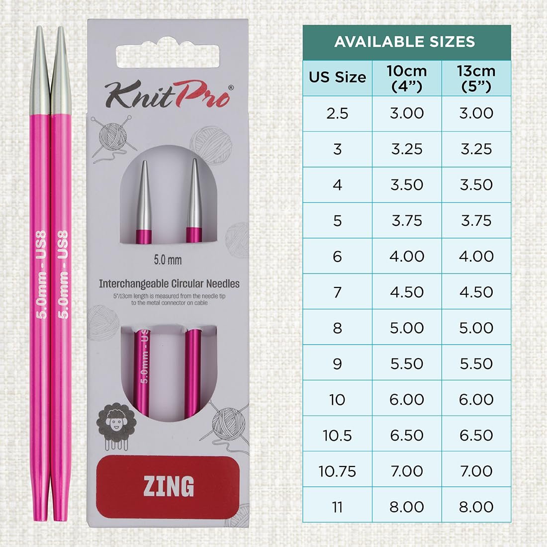 KnitPro Zing Interchangeable Circular Needles 4" (10cm)