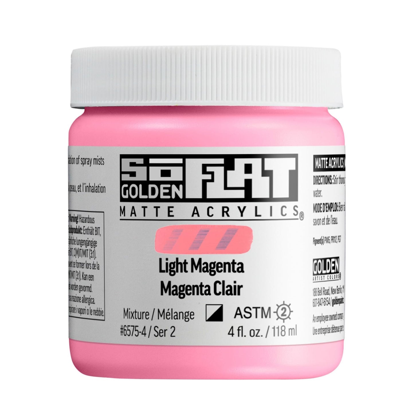 SoFlat Matte Acrylics by GOLDEN, Light Magenta, 4 fl. oz. Jar, Professional Acrylic Paint, Semi-Opaque