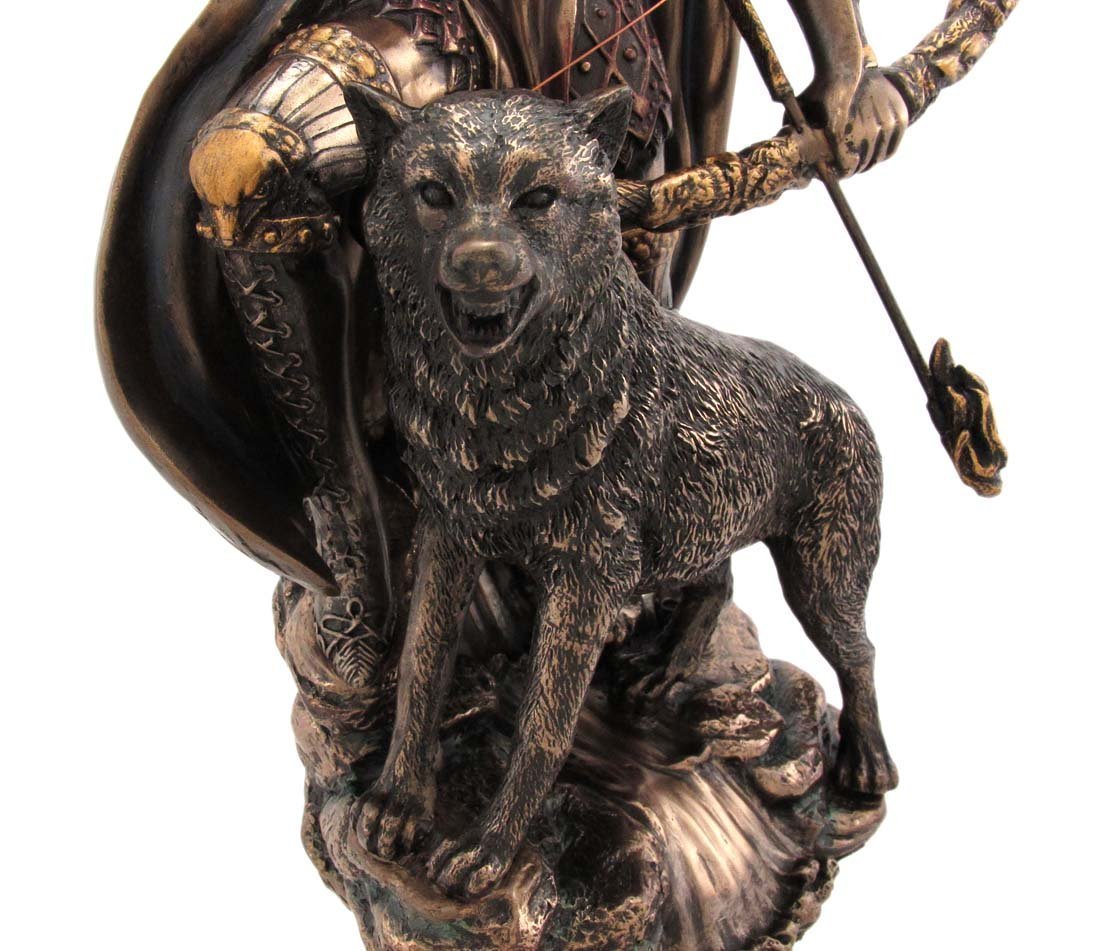 PTC Skadi Warrior with Bow and Arrow and Wolf Resin Statue Figurine