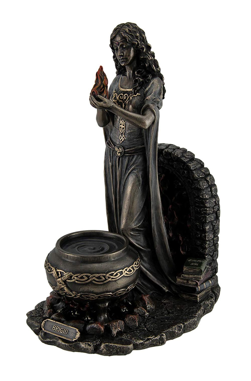 VERONESE DESIGN 9 5/8" Tall Brigid Goddess of Hearth and Home Holding Sacred Flame Statue Cold Cast Resin Antique Bronze Finish