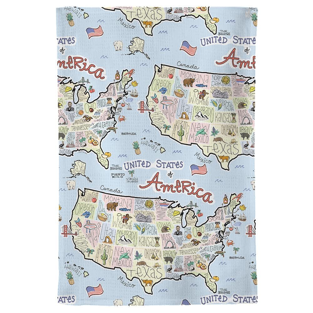 Fish Kiss 16"x24" Map Towel is 100% Microfiber Waffle Weave Help You Explore in Detail – Our Super Absorbent & Soft, Machine Washable State Map Towel is Stain & Wrinkle Resistant