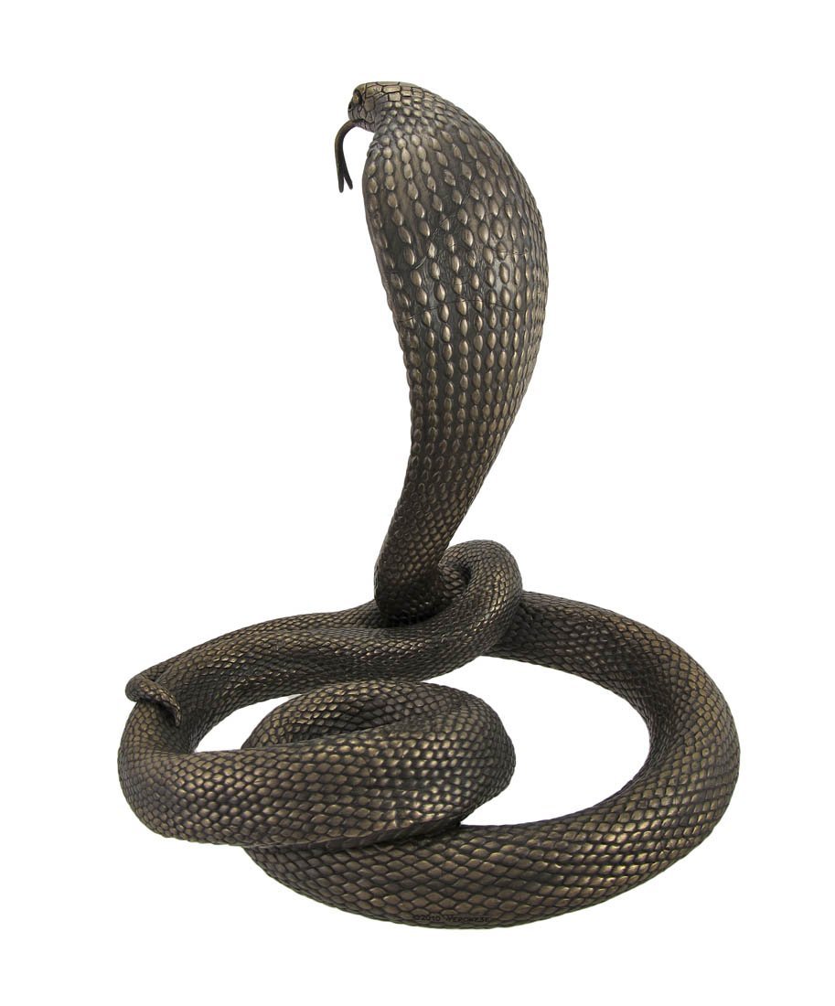 Large 12.75-Inch Tall Bronze Finished King Cobra Cast Resin Sculpture - Majestic and Detailed Statue - Hand-Painted Highlights and Realistic Coiled Design