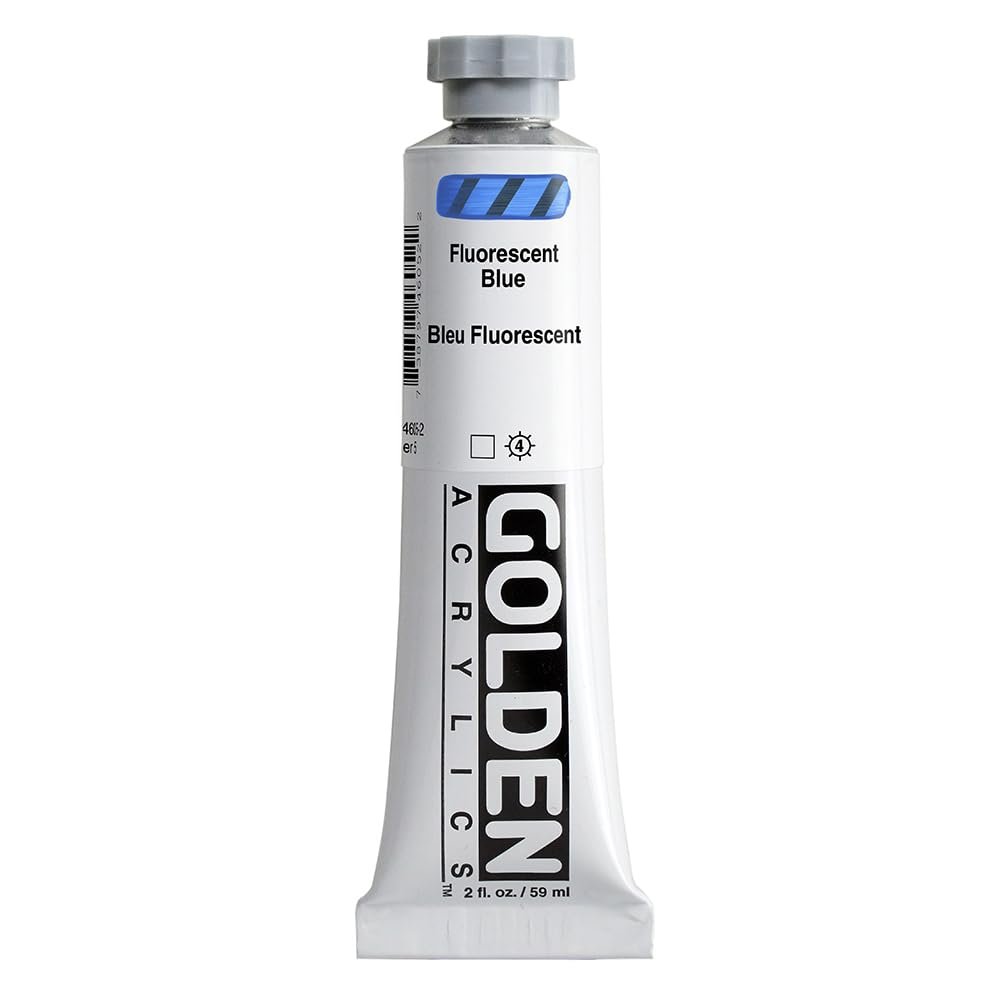 Heavy Body Acrylics by GOLDEN, Fluorescent Blue, 2 fl. oz. Tube, Professional Acrylic Paint, Transparent