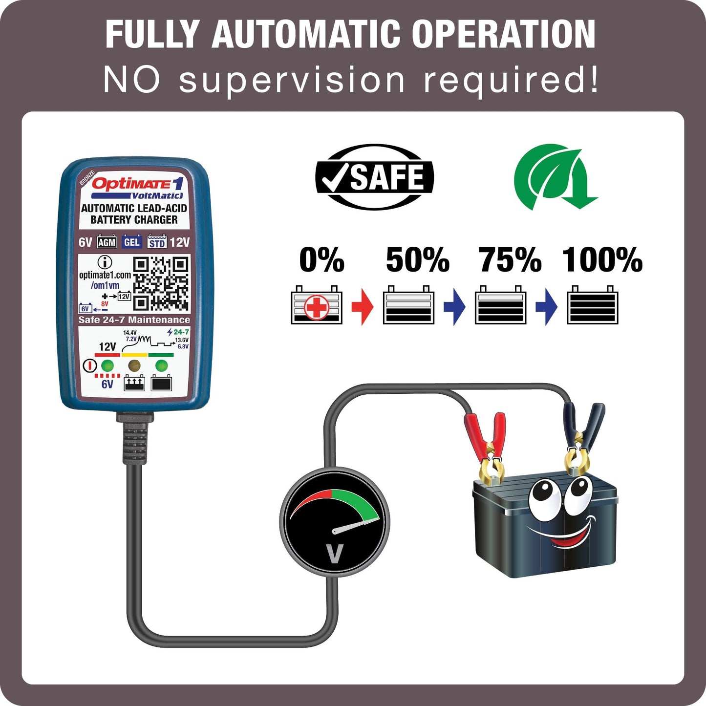 TecMATE Optimate 1 VoltMATIC, TM-401a, Bronze Series: 4-Step 6V / 12V (0.6A), Battery Charger & maintainer,Blue