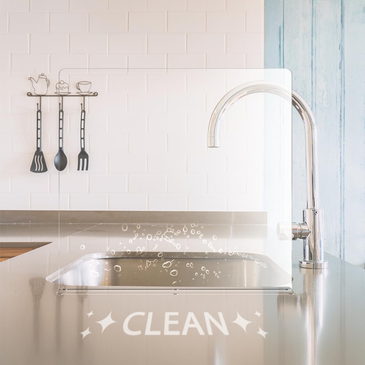 Clear Acrylic Large Sink Splash Guard Freestanding Panel Barrier One Piece No Assembly Protective Shield for Medical Complexes Schools Workspaces and Restaurants 19" x 18" by Marketing Holders