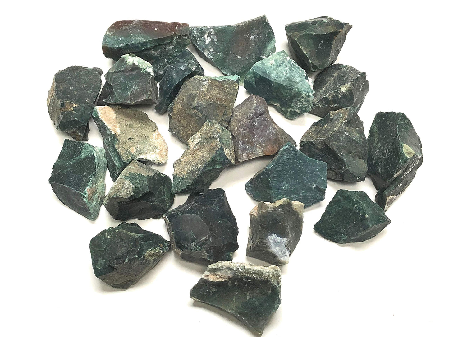 Zentron Crystal Collection: Rough Natural Green Jasper Stones with Velvet Bag (1/2 Pound)