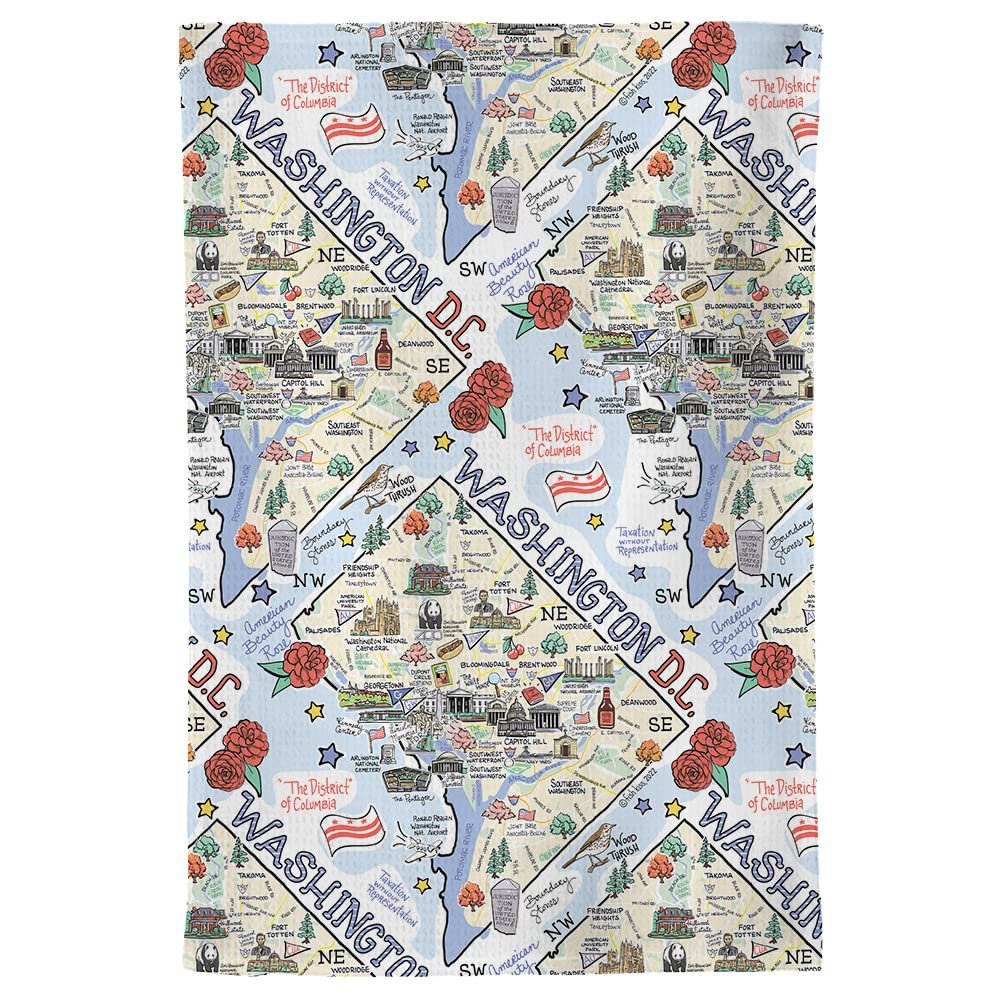 Fish Kiss 16"x24" Map Towel is 100% Microfiber Waffle Weave Help You Explore in Detail – Our Super Absorbent & Soft, Machine Washable State Map Towel is Stain & Wrinkle Resistant