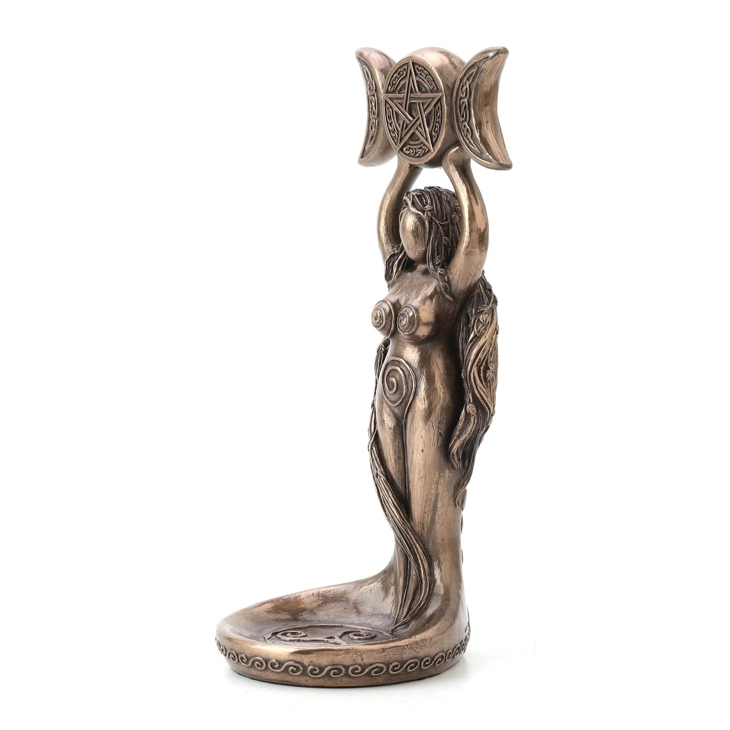 Veronese Design 8 1/2 Inch Tall Triple Moon Goddess Hecate Tealight Candle Holder Resin Statue Bronze Finish