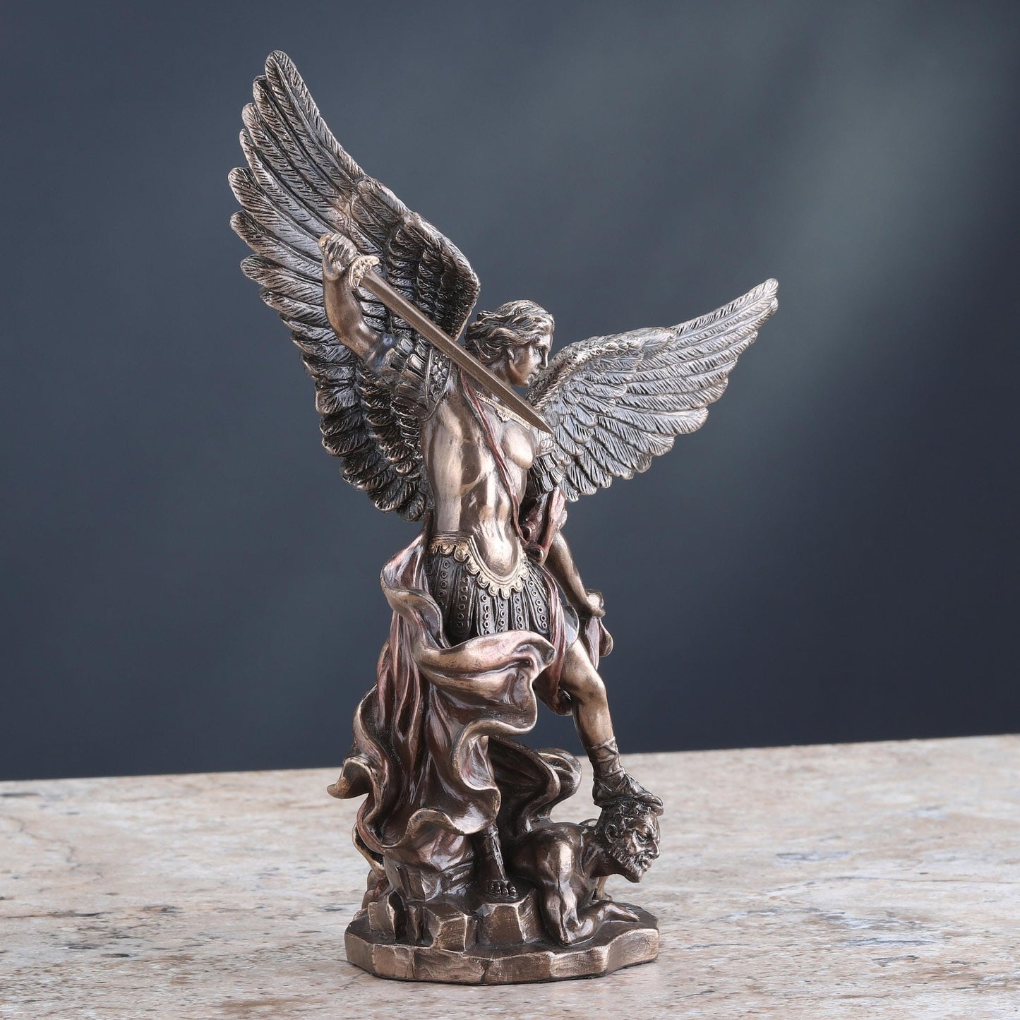 Veronese Design 7 7/8 Inch Archangel Saint Michael Standing Over Demon with Sword Resin Statue Bronze Finish