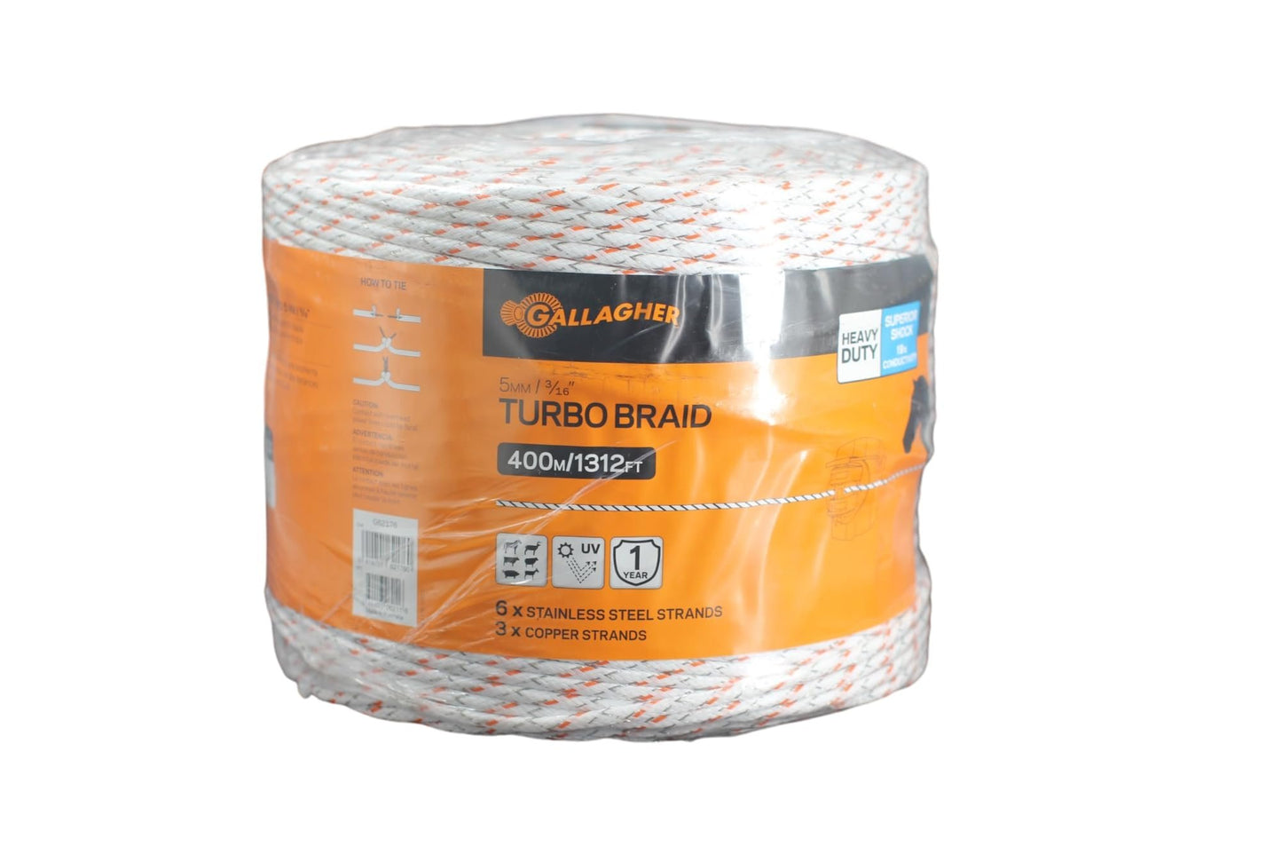 Gallagher 3/16" x 1312' Turbo Equine Braid | Highly Conductive Electric Fencing for Horses and Livestock | Exceptional Strength and Visibility