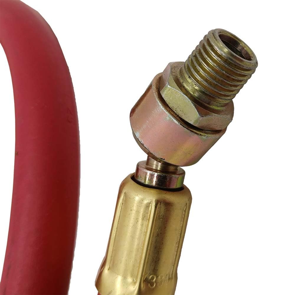 Red Rubber Air Hose Whip 3' Long 1/4" I.D. with 1/4" Male Ball Swivel