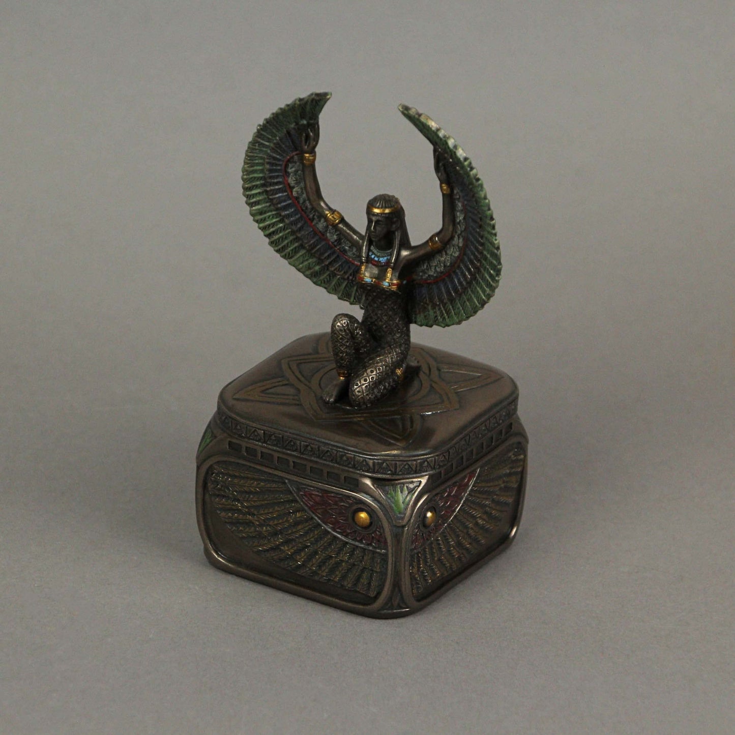 Veronese Design 4 3/4 Inch Egyptian Goddess Isis Square Trinket Art Deco Resin Sculpture Bronze Finish Box