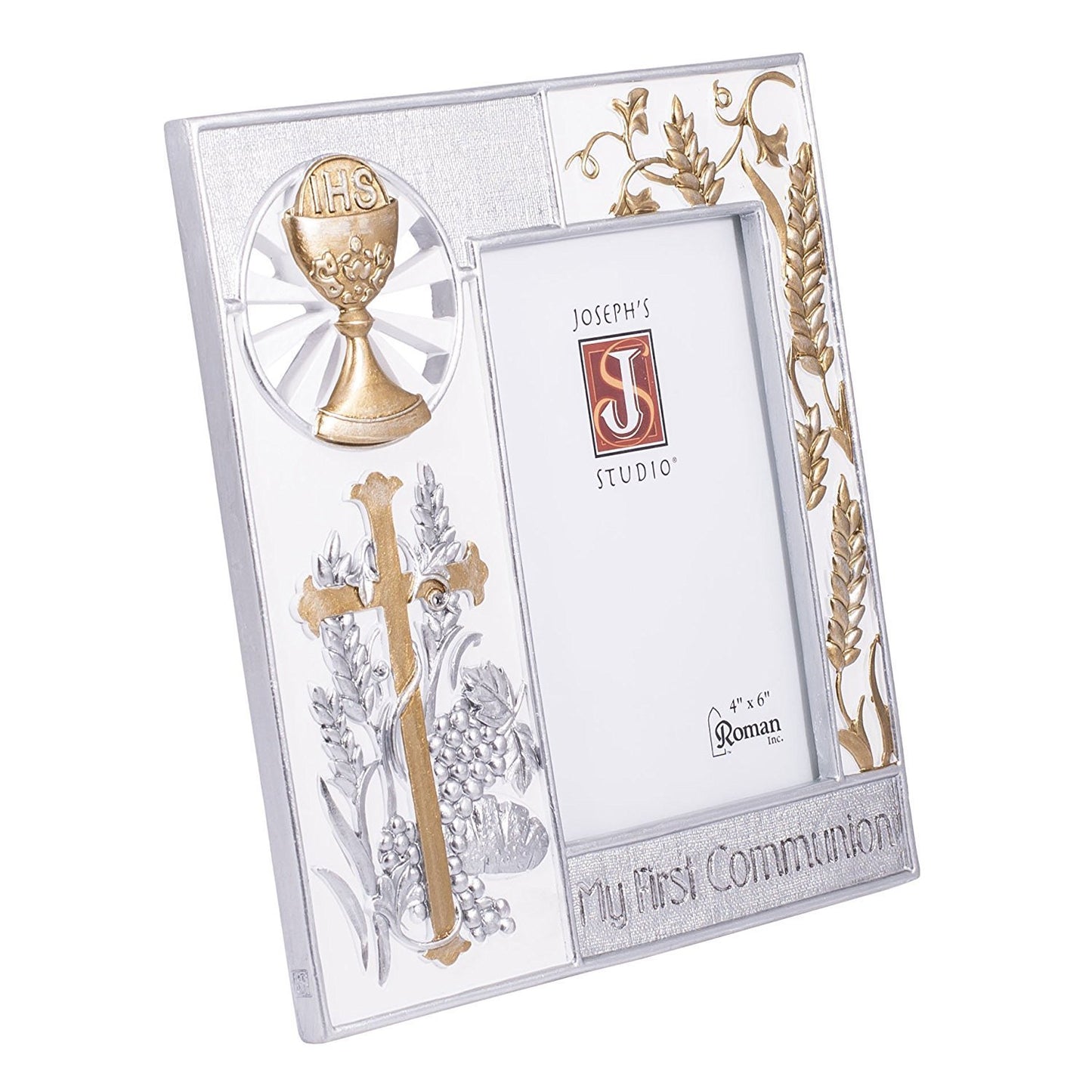 Joseph's Studio by Roman, Communion Collection, 8"H COMMUNION FRAME 4x6 SILVER, Home Décor, Devout Gift, Prayerful Inspiration (1x8x8)