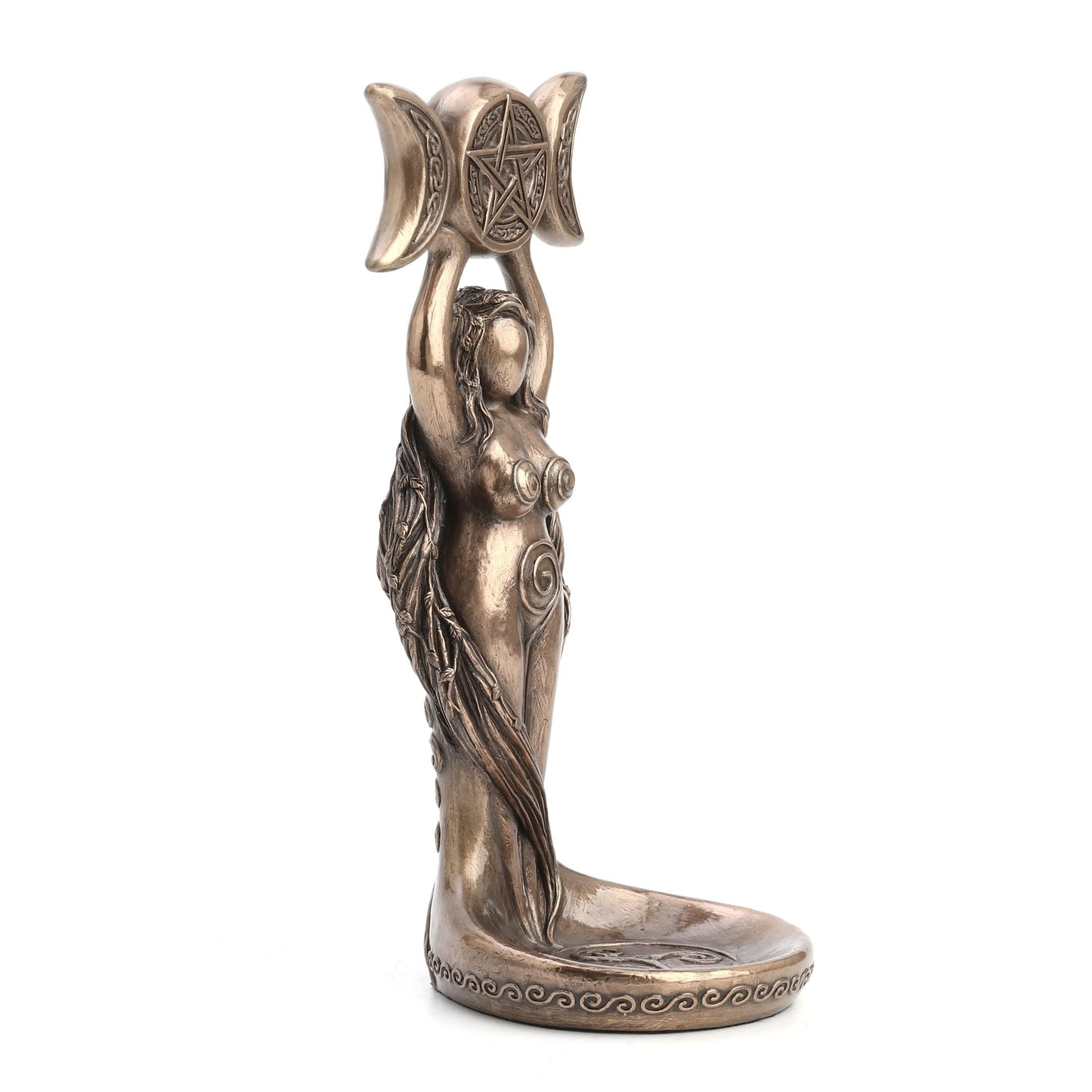 Veronese Design 8 1/2 Inch Tall Triple Moon Goddess Hecate Tealight Candle Holder Resin Statue Bronze Finish