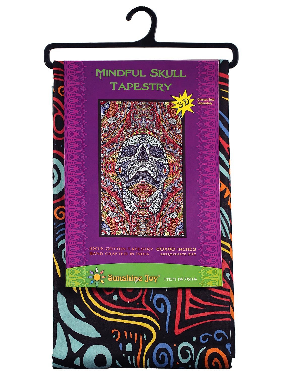 Sunshine Joy 3D Mindful Skull Tapestry Beach Sheet Hanging Wall Art Magical Decor - 60x90 Inches - Amazing 3-D Effects