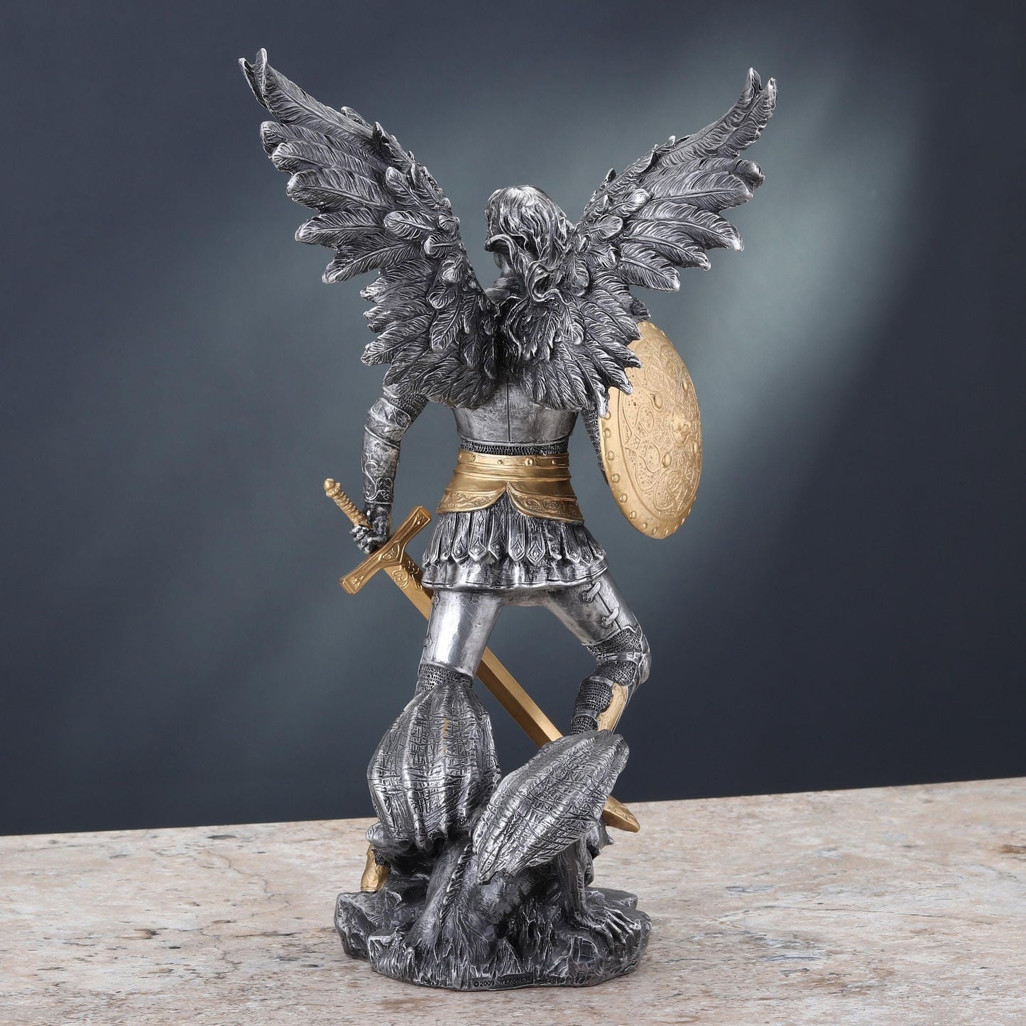 VERONESE 12 3/4 Inch Archangel Saint Michael Cold Cast Resin Statue Pewter Finish Religious Sculpture
