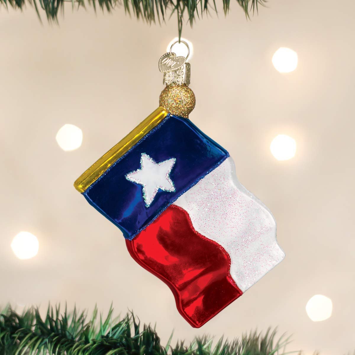 Old World Christmas Ornaments: Texas State Flag Glass Blown Ornaments for Christmas Tree (36045) 2 1/2" X 3