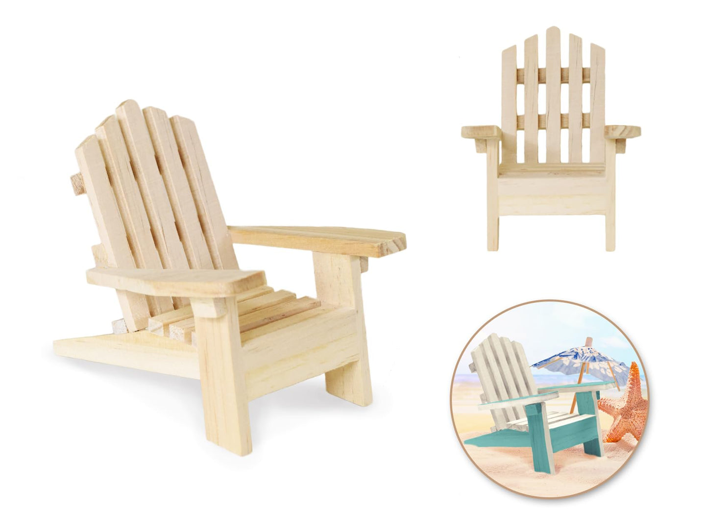 Multicraft Beach Adirondack Chair Miniature Wood for Dollhouses, Displays, Crafting, DIY - 5 Inches
