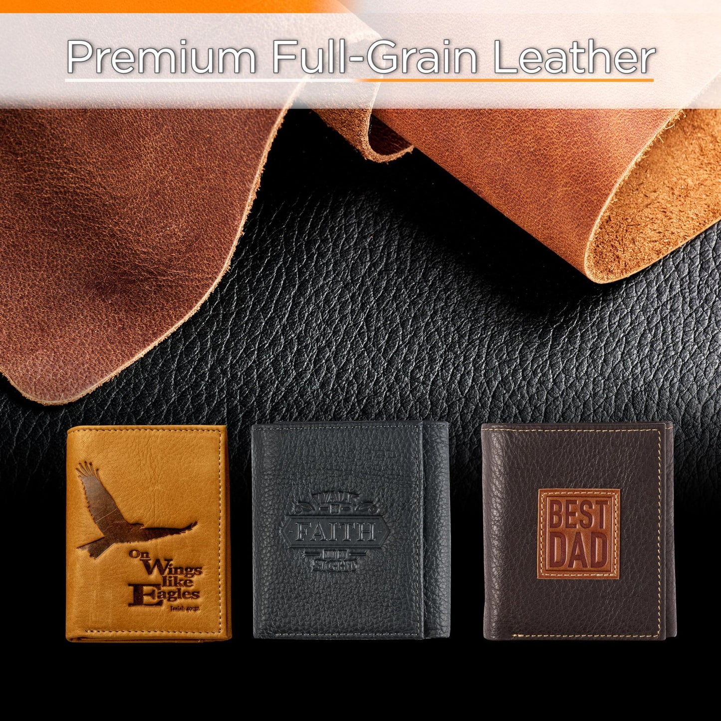 Christian Art Gifts Genuine Premium Full Grain Leather RFID Blocking Silver Engraved Cross Wallet for Men: Multi Pocket Billfold w/Removable ID Window Accessory for Credit Cards, Bills, Photos, Black