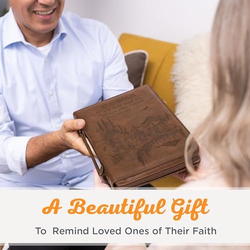 Christian Art Gifts Men's Classic Bible Cover On Wings Like Eagles Mountain Isaiah 40:31, Brown Faux Leather