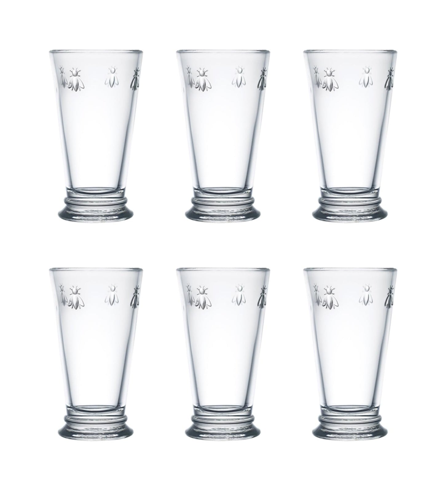 La Rochere, Set of 6, Tall Drinking Glasses (6.3" Tall - High Ball), 15.6 Oz Each, Napoleonic Bee Pattern