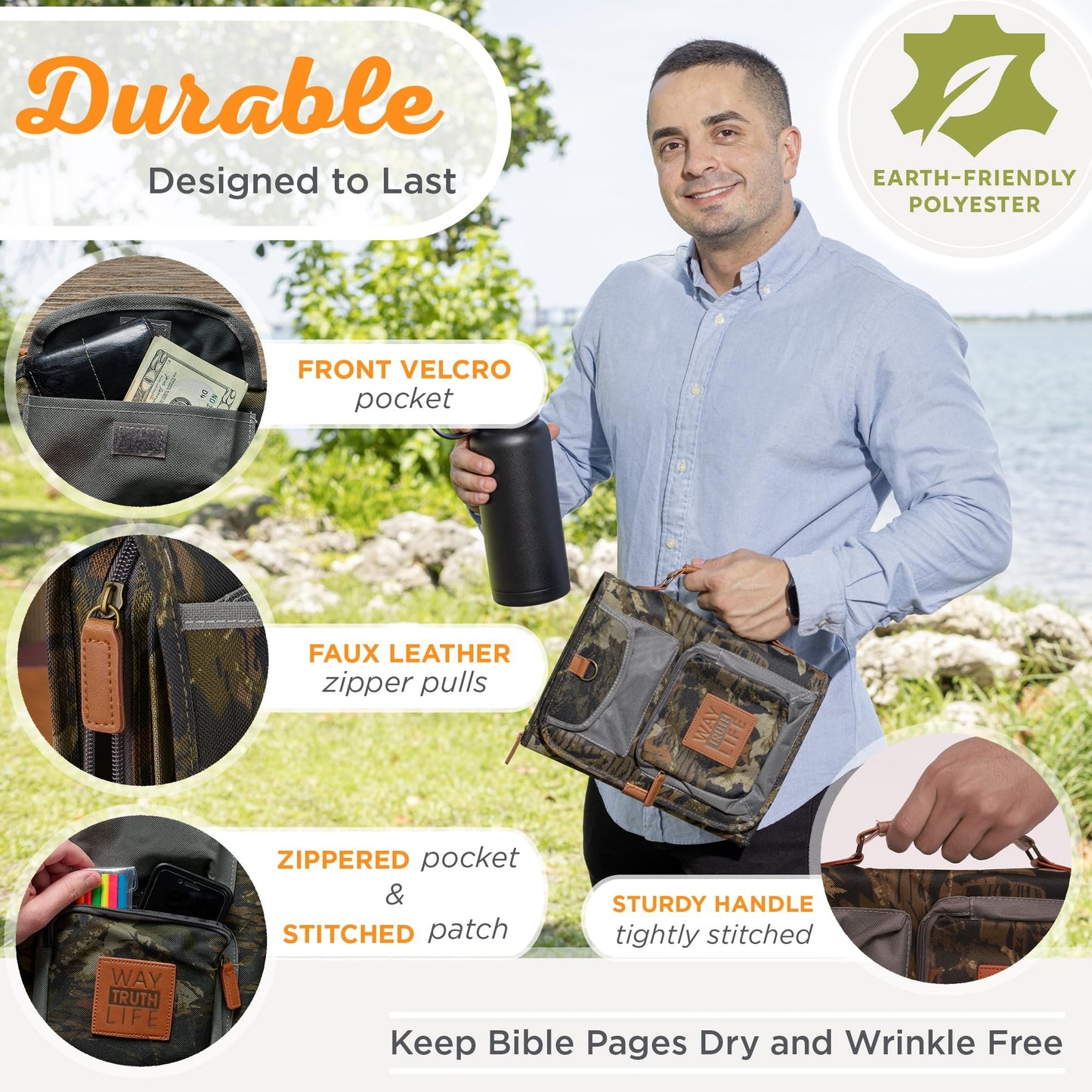 Tri-Fold Realtree Camo Bible / Book Organizer w/"Way-Truth-Life" Badge (Medium)