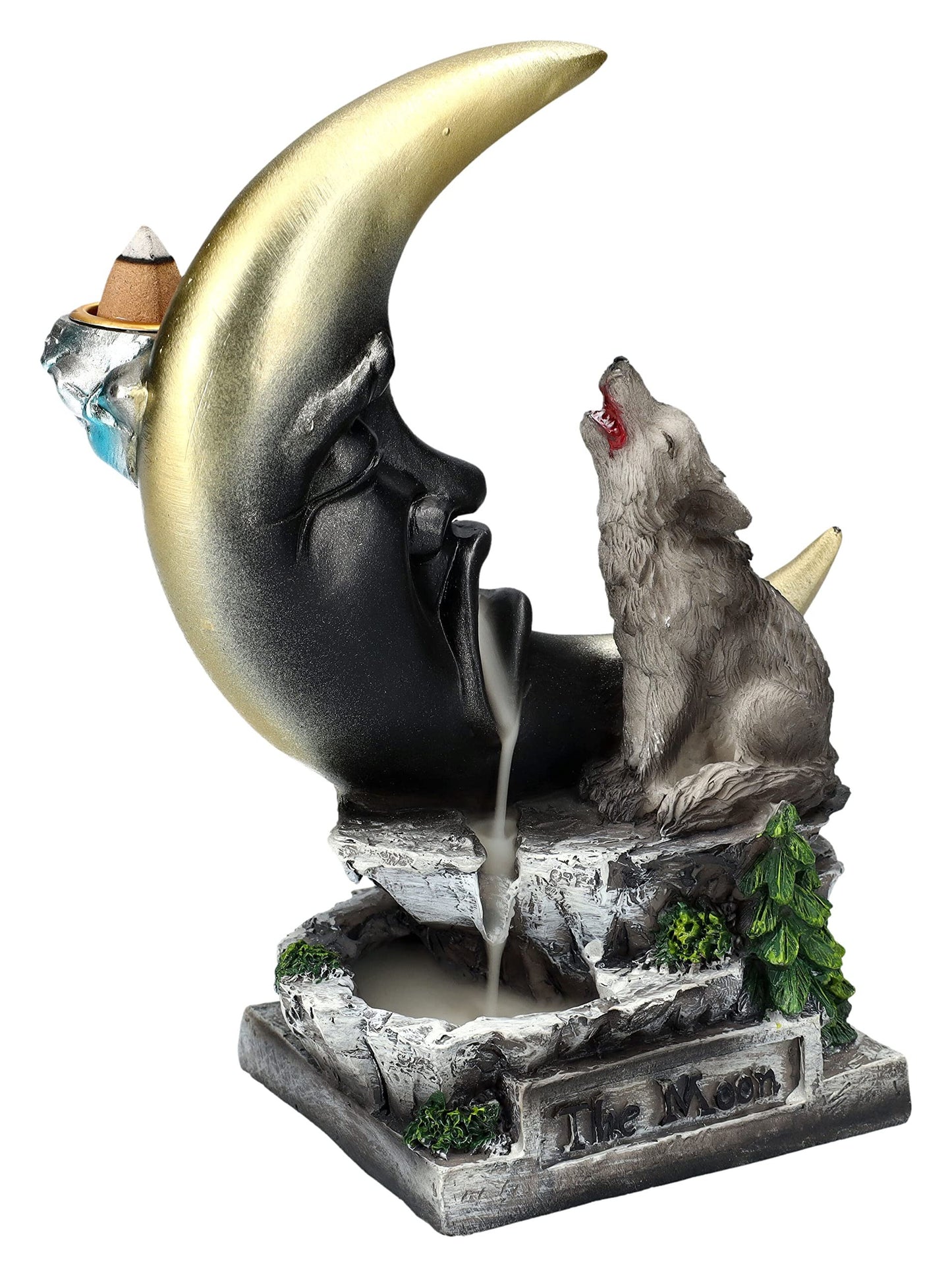Pacific Giftware Howling Wolf Moon Backflow Incense Burner Fantasy Figurine