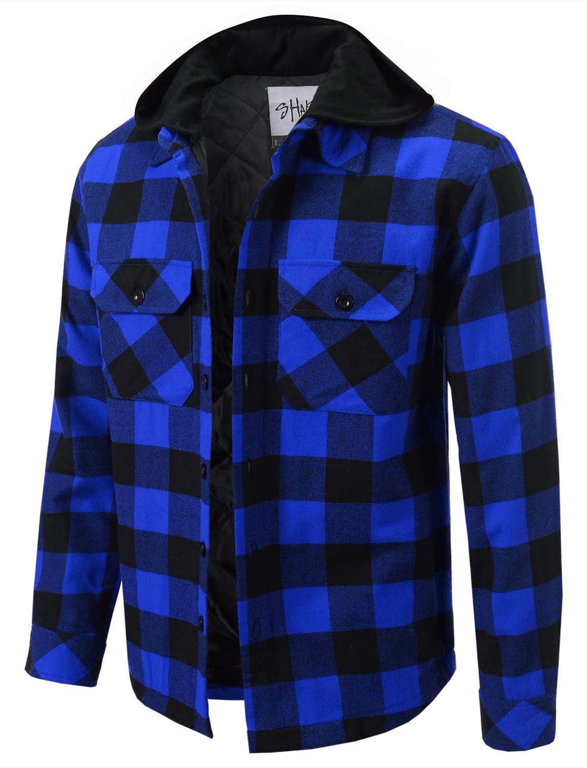 Shaka Wear Men's Plaid Shirts – Flannel Long Sleeve Casual Button Up Fleece Soft Quilted Lined Jacket Regular and Big Size