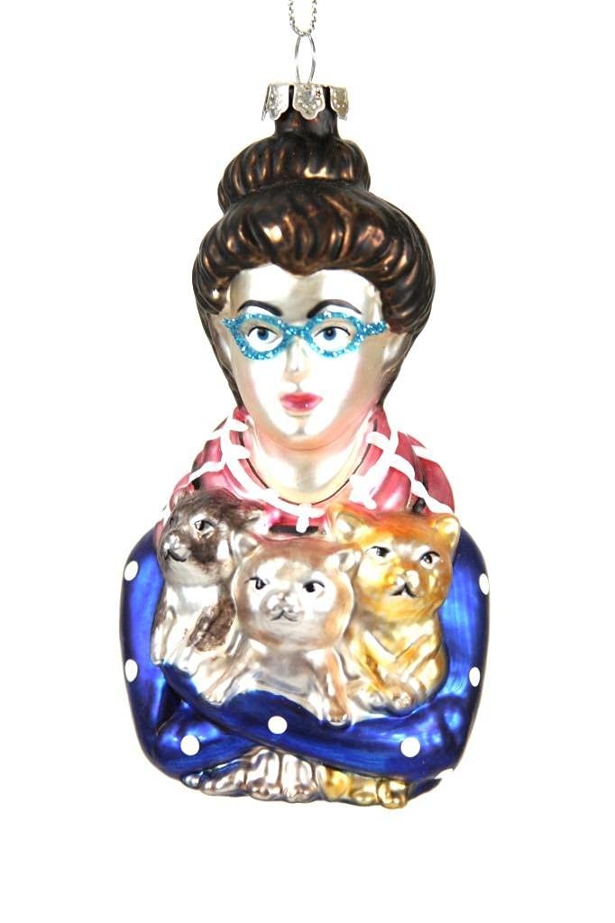 Cody Foster & Co Cody Foster Crazy Cat Lady Quirky 4.5 Glass Christmas Ornament, Multi
