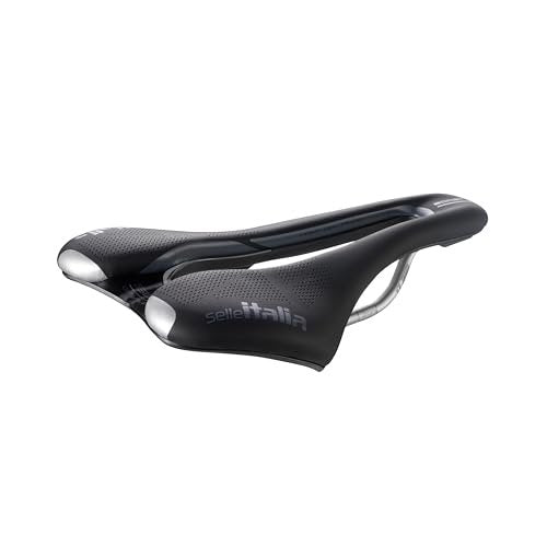 Selle Italia SLR Boost Gravel TI316 Superflow Gravel Bike Seat - Gravel, Road, MTB Bike Saddle Men Women Shock Absorption, Reflective Surface, Gel Padding, Black, 248 x 130mm, 204g (SI510883)