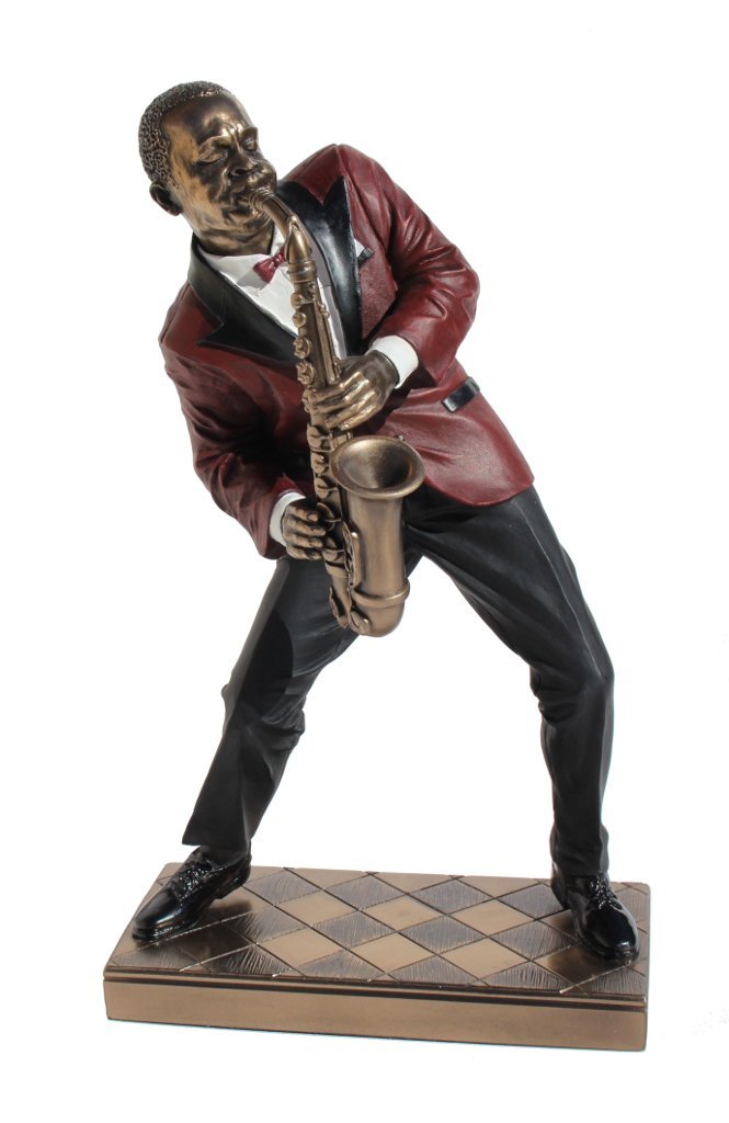 African American Jazz Band Alto Saxophone Cold Cast Bronze Statue Figurine 10 3/8 Inch Tall