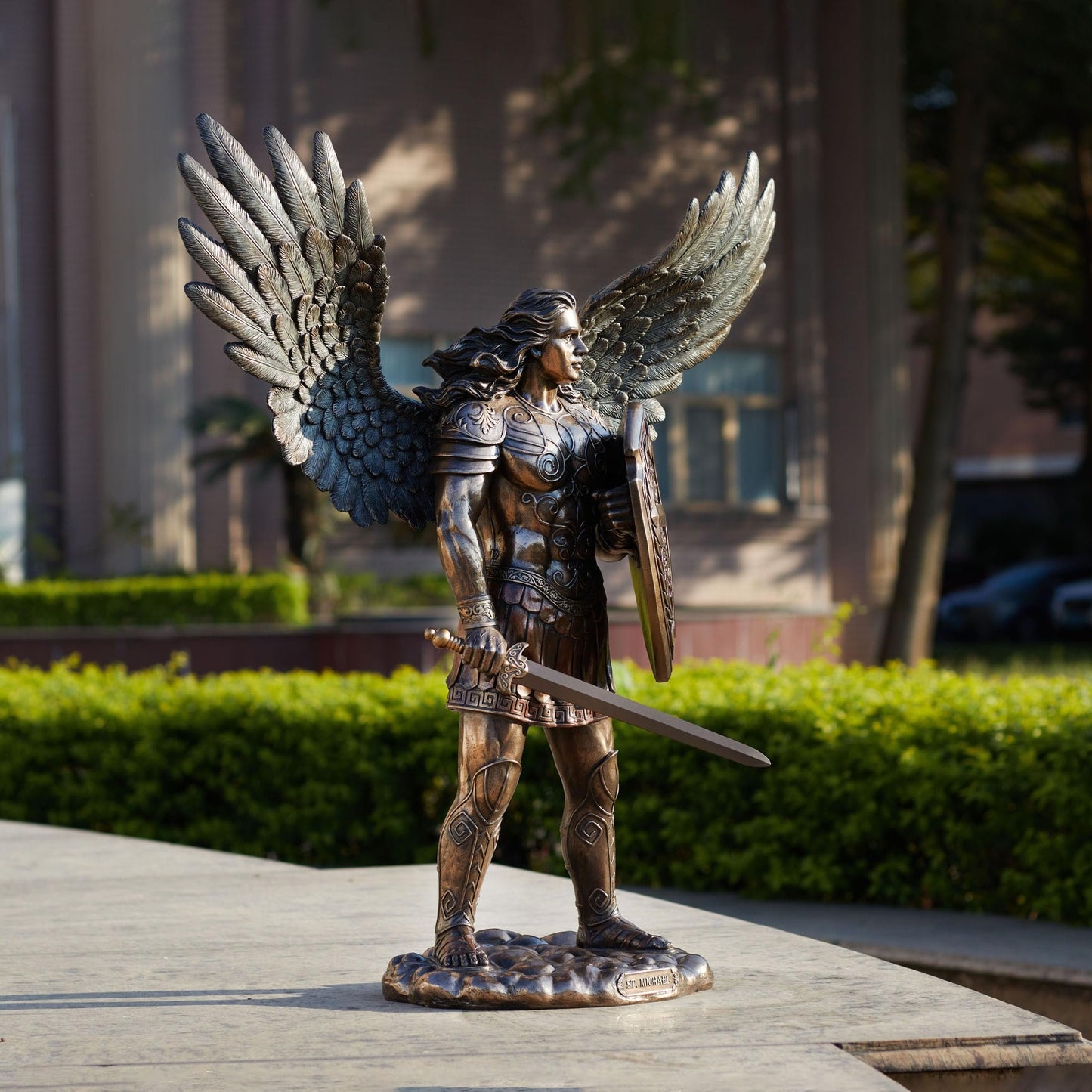 Veronese Design 28 3/4 Inch Saint Michael Archangel Sword and Shield Cold Cast Resin Bronze Finish Sculpture