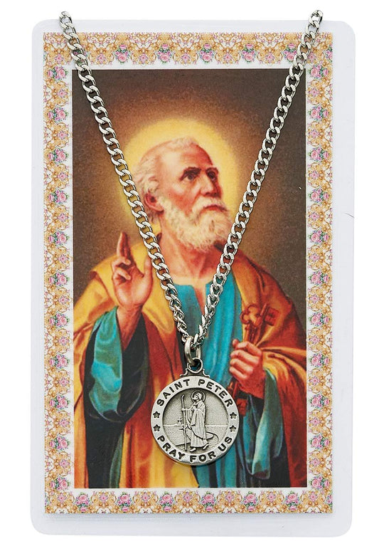 Round St. Peter Medal with Prayer Card