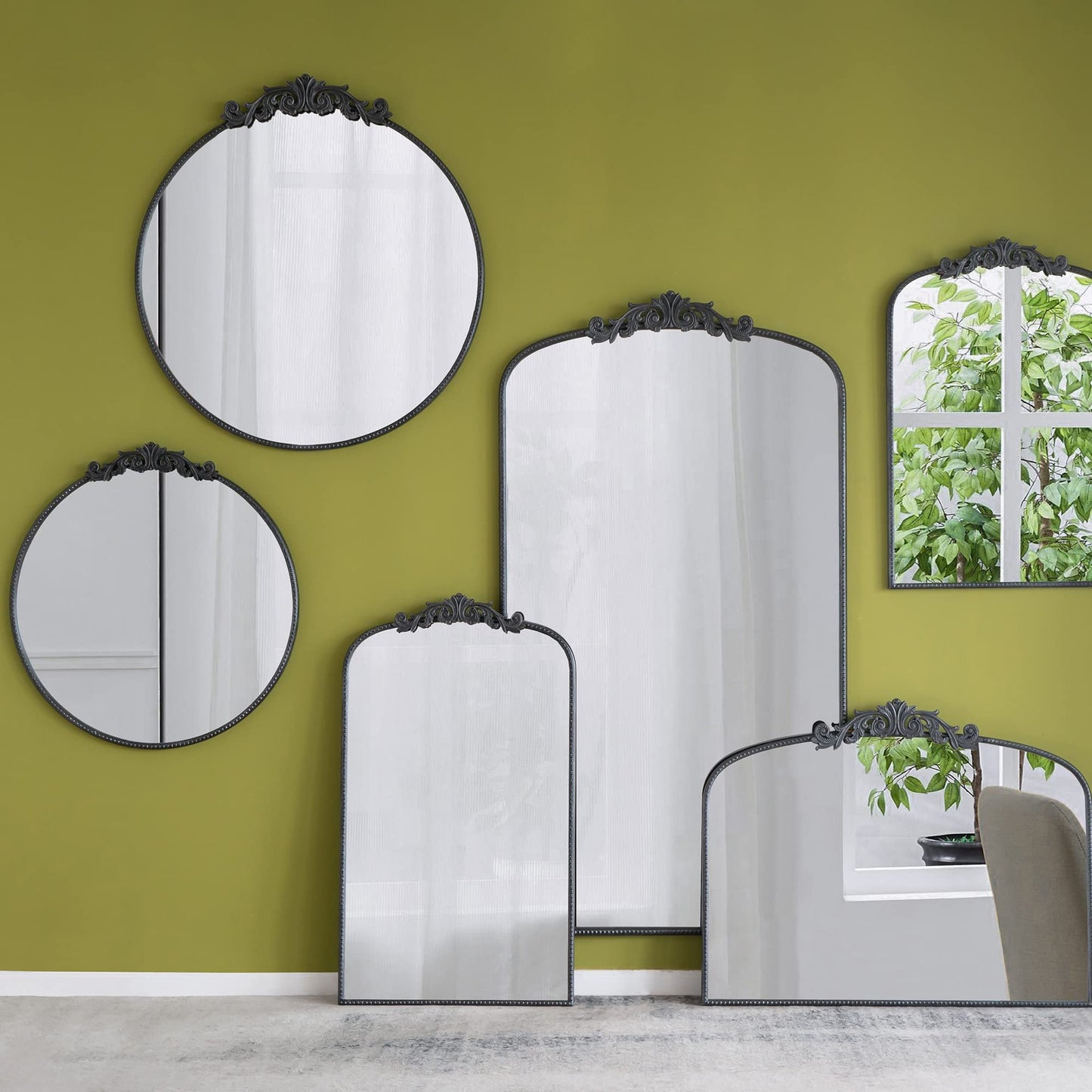 A&B Home Circle Mirror, 30"x32" Wall Mounted Mirrors with Round Black Metal Frame for Bathroom Bedroom Living Room Entryway