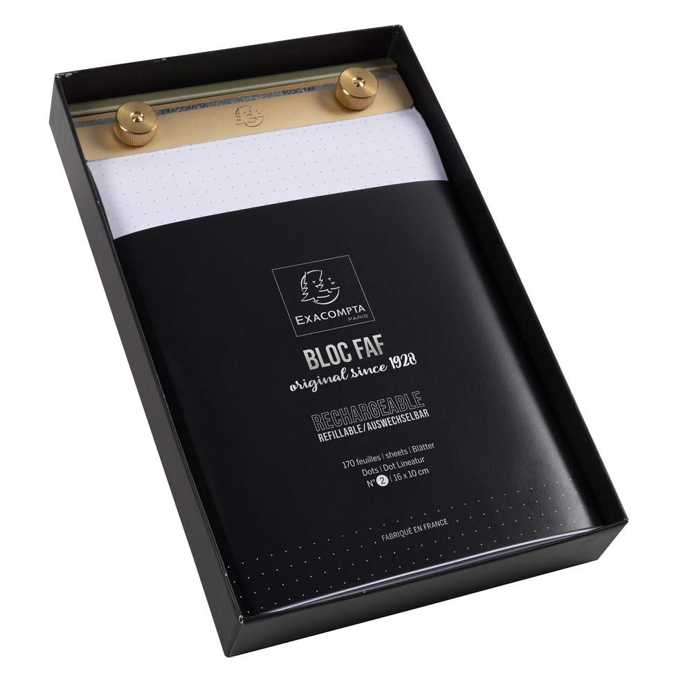 Exacompta FAF Metal Desk Pad for Home or Office, 200 White 70g Micro-Perforated Sheets, Blank or Dots. Non-Slip Backing, Three Sizes. Refills Available.