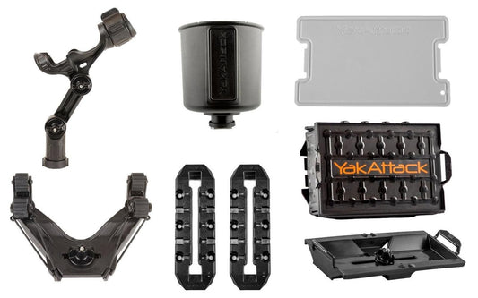 YakAttack Kayak Fishing Starter Pack Plus | Complete Kayak Rigging Kit with Rod Holder, Paddle Holder, TracPak Storage, Cup Holder & Mounts | Kayak Fishing Accessories for Serious Anglers