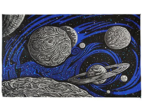 Sunshine Joy 3D Glow In The Dark Galactic Outer Space Planetary Psych Art Tapestry Wall Hanging Huge 60x90 Inches