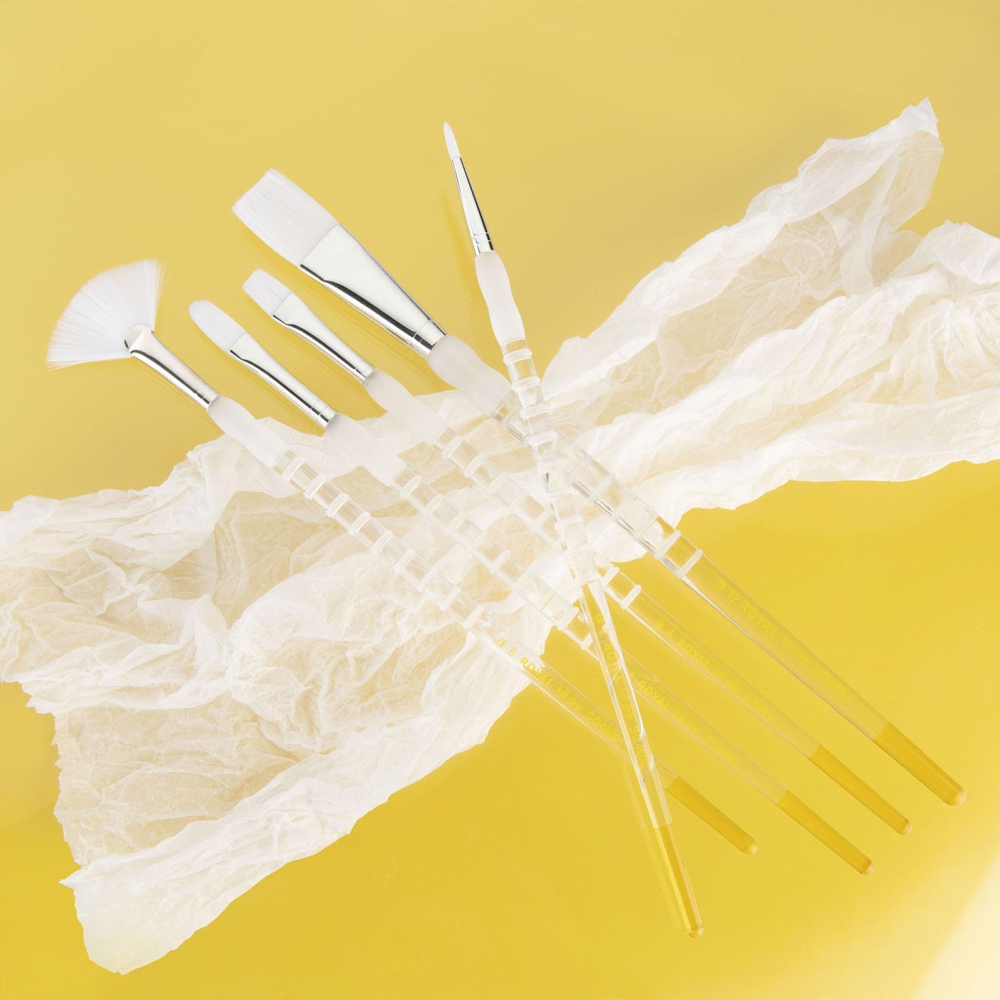 Royal and Langnickel Long Handle Soft Grip Taklon Variety Brush Set - White (Pack of 5)