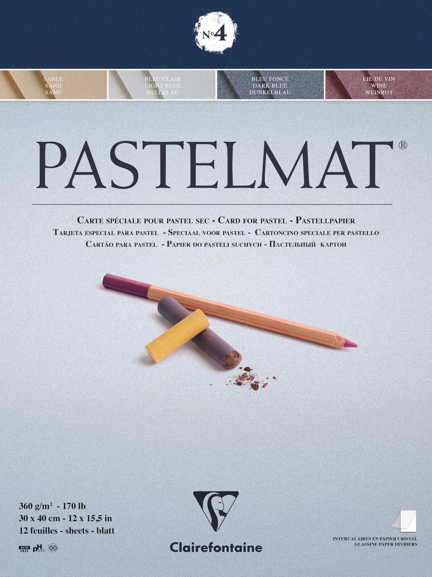 Clairefontaine PastelMat Pastel Card Pad, 360 g, 12 Sheets - Assorted Colours