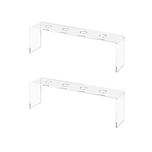 Marketing Holders 2 Pack Acrylic Wine Bottle Stopper Display Clear 4 Slot 9.75 Inch Wide by 2 Inch Deep Bar Organizing Riser with .75 Holes Countertop Pedestal Stand