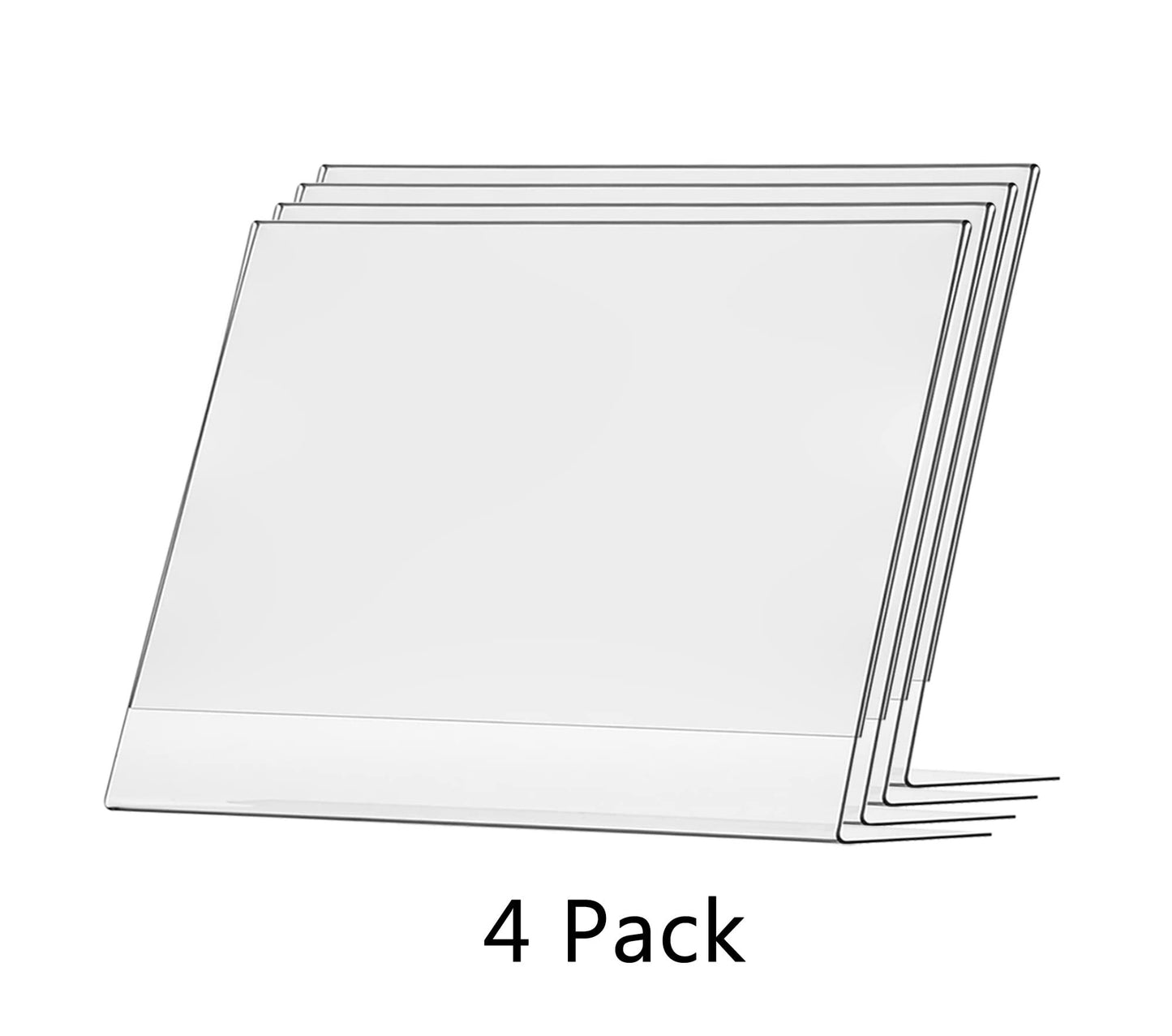 Marketing Holders 4 Pack Large Sign Holder 14" x 11" Landscape Poster Announcement Table Tent Counter Horizontal Advertisements Flyers Informational Sheet Signage Frames Lucite Frame Slant Back