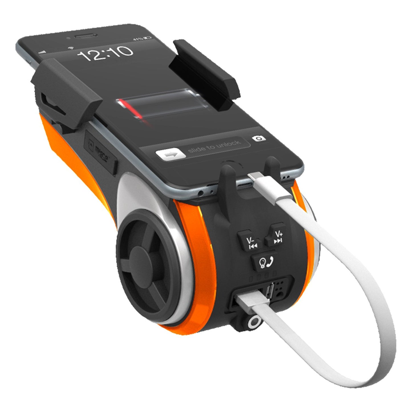 SONDPEX E-Bike & Bicycle Phone Holder with Bluetooth Speaker and LED Spotlight, Waterproof, Shock Resistant